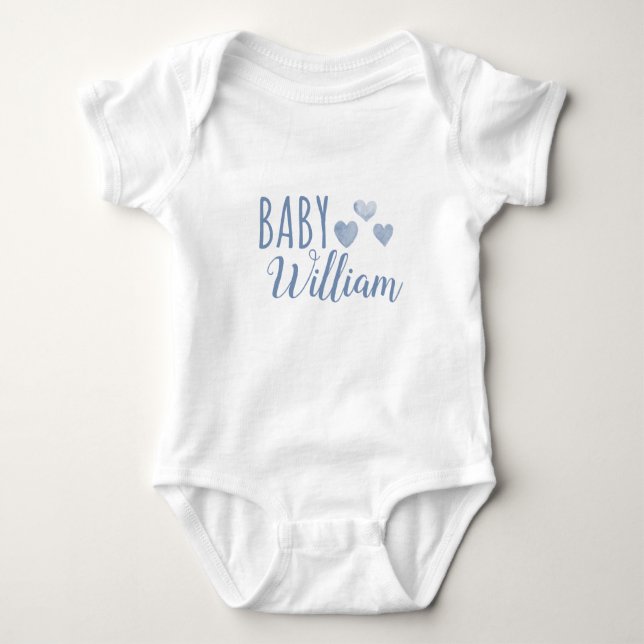 Name des personalisierten Baby-Jungen Hearts Baby Strampler (Vorderseite)