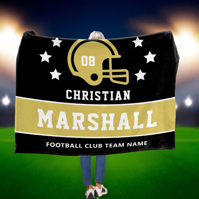 Name des personalisierten Black and Gold Football  Fleecedecke (Von Creator hochgeladen)