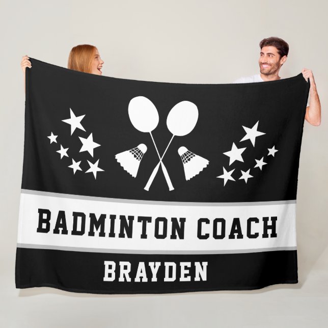 Name des personalisierten Black Badminton Coach Fleecedecke (Beispiel)