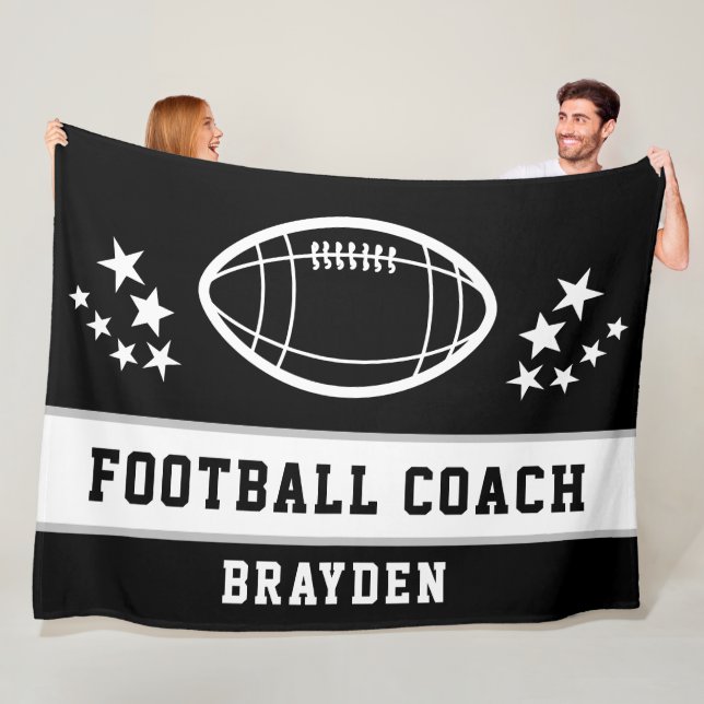 Name des personalisierten Black Football Coaches Fleecedecke (Beispiel)