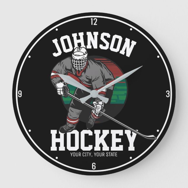 Name des personalisierten Eishockey-Spielerteams Große Wanduhr (Vorderseite)