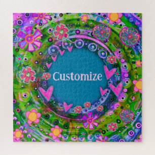 Name des personalisierten Fun Floral Herzens Puzzle
