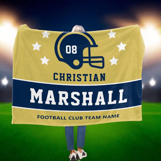 Name des personalisierten Gold- und Navy-Football- Fleecedecke (Von Creator hochgeladen)