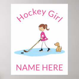 Name des personalisierten Hockey Girl-Cartoon Poster