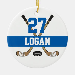 Name des personalisierten Hockey-Spielers blau Keramik Ornament