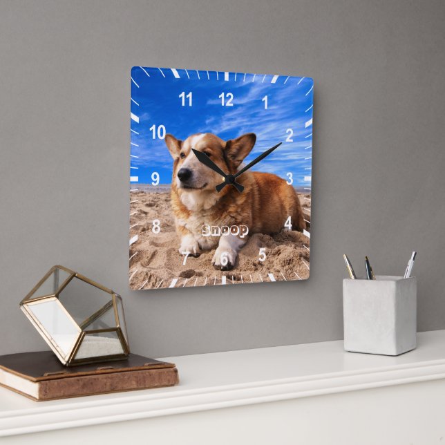 Name des personalisierten Katzen Foto Quadratische Wanduhr (Büro)