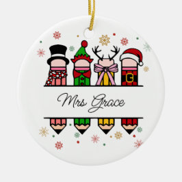 Name des personalisierten Lehrers Bleistift, Weihn Keramik Ornament