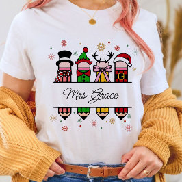 Name des personalisierten Lehrers Bleistift, Weihn T-Shirt