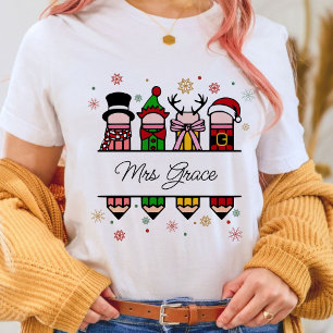 Name des personalisierten Lehrers Bleistift, Weihn T-Shirt