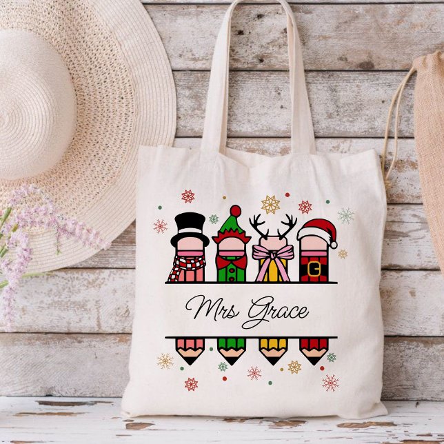Name des personalisierten Lehrers Bleistift, Weihn Tragetasche (Personalized Teacher Name tote bag,Christian Christmas tote bag,Christmas tote bag,teacher gift )