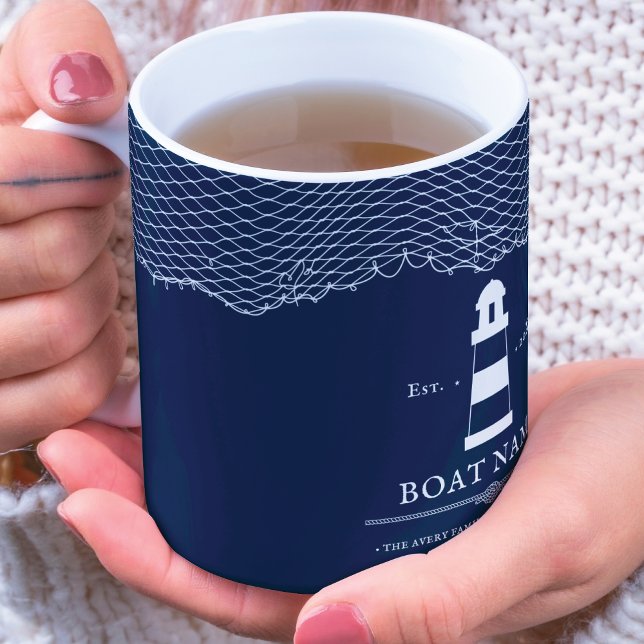 Name des Personalisierten Leuchtturms Navy Blue Tasse (Von Creator hochgeladen)