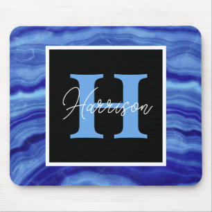 Name des Personalisierten Monogramms aus blauem Ma Mousepad