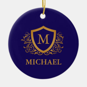Name des Personalisierten Monogramms für Navy Blue Keramik Ornament