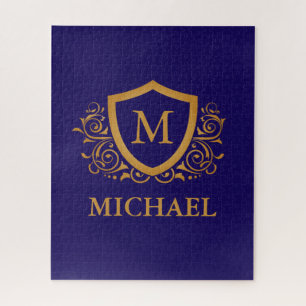 Name des Personalisierten Monogramms für Navy Blue Puzzle
