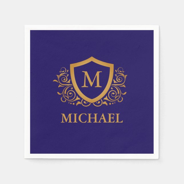 Name des Personalisierten Monogramms für Navy Blue Serviette (Vorderseite)