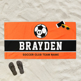 Name des personalisierten Orange-Fußballspielers Strandtuch