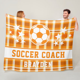 Name des personalisierten Orange Kariert Soccer Co Fleecedecke