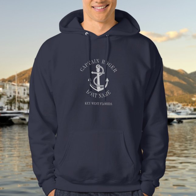 Name des personalisierten Schiffskapitäns Nautical Hoodie (Personalized Captain Nautical Anchor Boat Name Hoodie)