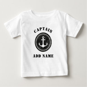 Name des personalisierten Schwarz-Weiß-Ankerkapitä Baby T-shirt