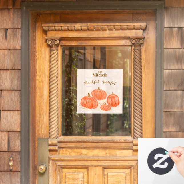 NAME DES PERSONALISIERTEN Watercolor Pumpkin Fensteraufkleber (Haustür)