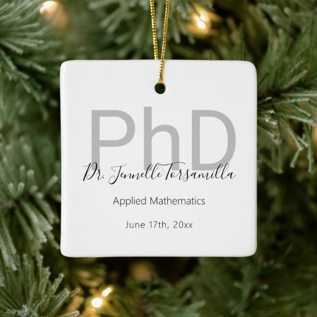 Name des PhD-Abschlusses des weißen Gray Graduate Keramikornament (Baum)