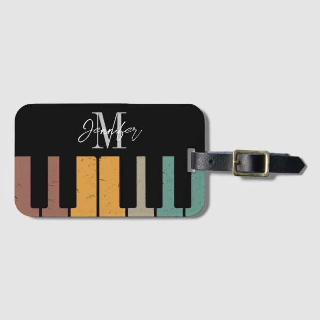 Name des Piano-Monogramms Retro Personalisiert Gepäckanhänger (Vorderseite (Horizontal))