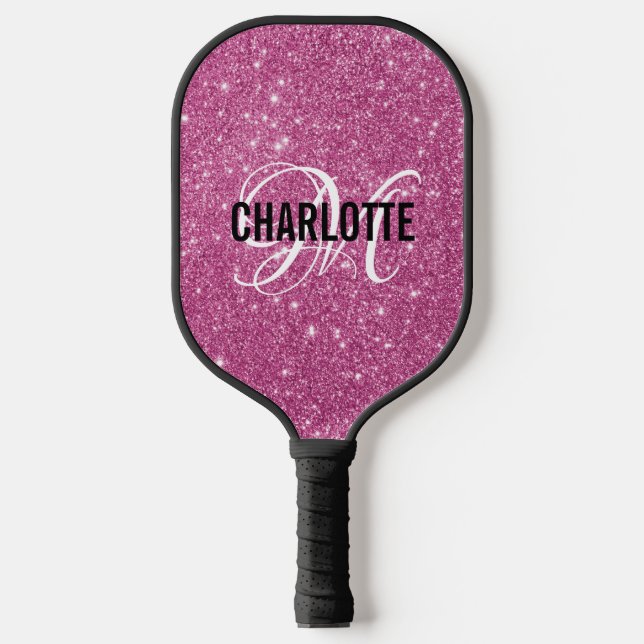Name des Pink-Glitzer-Skriptes Pickleball Schläger (Vorderseite)