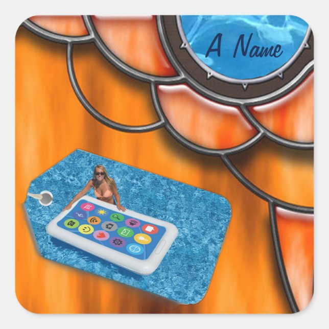 Name des Pool-Party Quadratischer Aufkleber (Vorderseite)