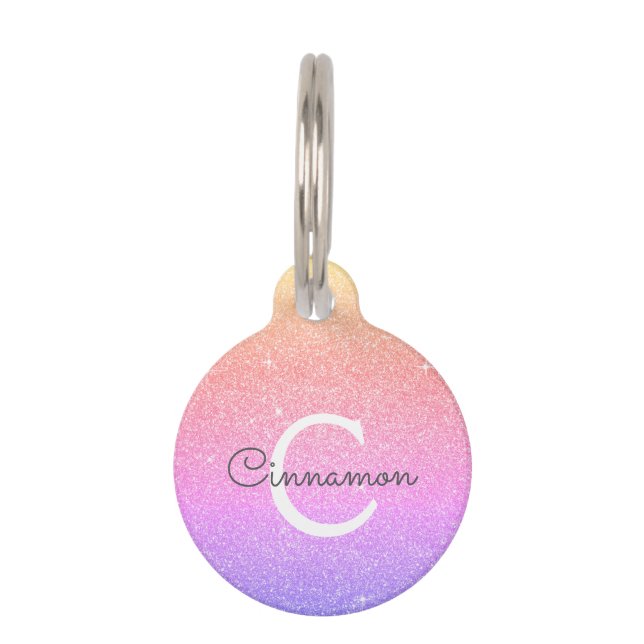 Name des Rainbow-Glitzer und der Sparkle-Monogramm Haustiermarke (Vorderseite)