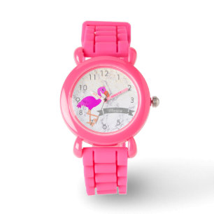 Name des rosa Flamingo-Marmor-Monogramms Armbanduhr