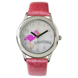 Name des rosa Flamingo-Marmor-Monogramms Armbanduhr