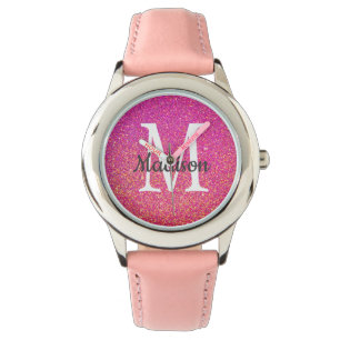 Name des rosa Glitzer Sparkgram Monogram Armbanduhr