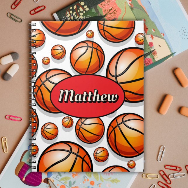 Name des roten Basketballmusters Notizblock (Von Creator hochgeladen)