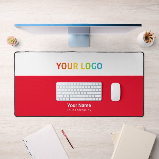 Name des roten Mitarbeiters, Beruf, Firmenlogo Schreibtischunterlage (Büro 1)