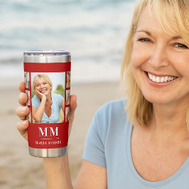 Name des roten weißen Fotos Collage Monogramm Thermobecher