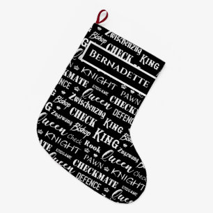 Name des Schachspielers Schwarz-Weiß-Schachstück Großer Weihnachtsstrumpf