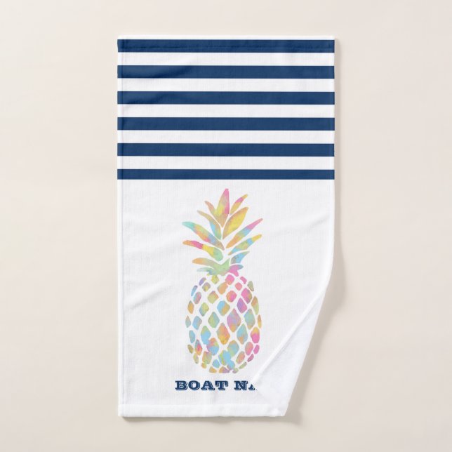 Name des Schiffes, Ananas, blau gestreift Badhandtuch Set (Handtuch)