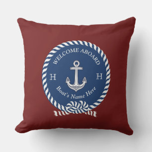 Name des Schiffes Anchor Maroon Red Navy Blue Kissen