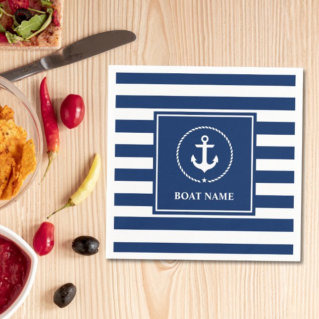 Name des Schiffes Anchor Navy Blau Streifen Serviette (Customize to change text size or text style. )