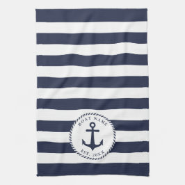 Name des Schiffes Anchor Navy Blue White Stripes N Geschirrtuch