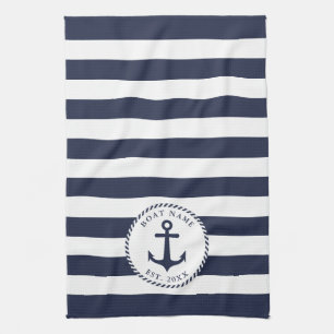Name des Schiffes Anchor Navy Blue White Stripes N Geschirrtuch