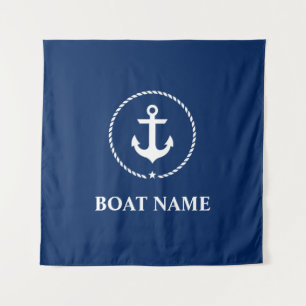 Name des Schiffes Anchor Rope Navy Blue Square Wandteppich