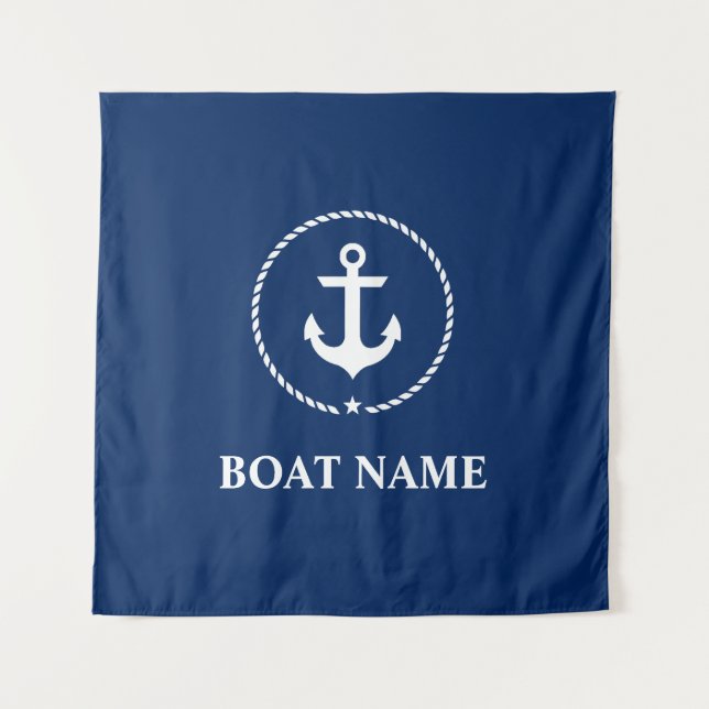 Name des Schiffes Anchor Rope Navy Blue Square Wandteppich (Vorderseite (Horizontal))