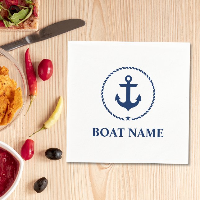 Name des Schiffes Anchor Rope Navy Blue und White Serviette (Customize to change background color, text size or text style. )