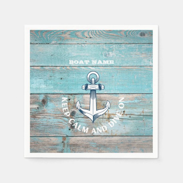 Name des Schiffes Anchor Rustikales Holz Serviette (Vorderseite)