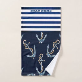 Name des Schiffes, Anker blau gestreift Badhandtuch Set