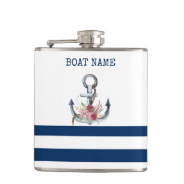 Name des Schiffes, Anker Blume Navy Blue Streifen Flachmann