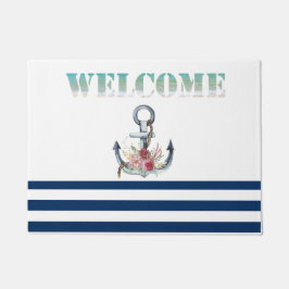 Name des Schiffes, Anker Blume Navy Blue Streifen Fußmatte