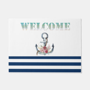 Name des Schiffes, Anker Blume Navy Blue Streifen Fußmatte