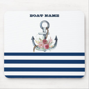 Name des Schiffes, Anker Blume Navy Blue Streifen Mousepad